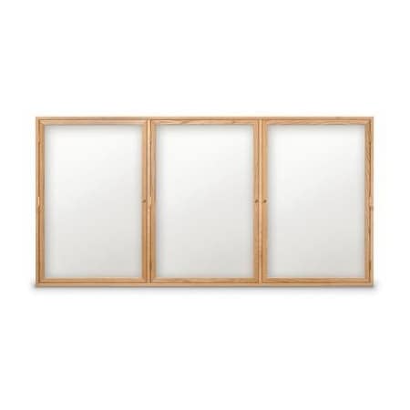 United Visual Products 72"x36" 2-Door Wet/Dry Erase, White Porcelain/Lt Oak Frame UV855D-LTOAK-WHTPORC